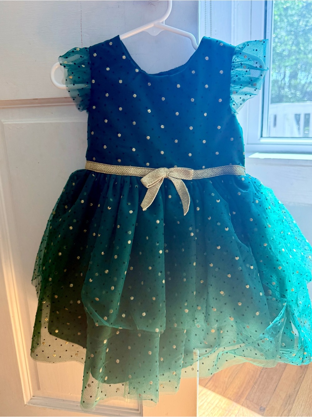 Green Gold Tulle Christmas Holiday Party Dress
